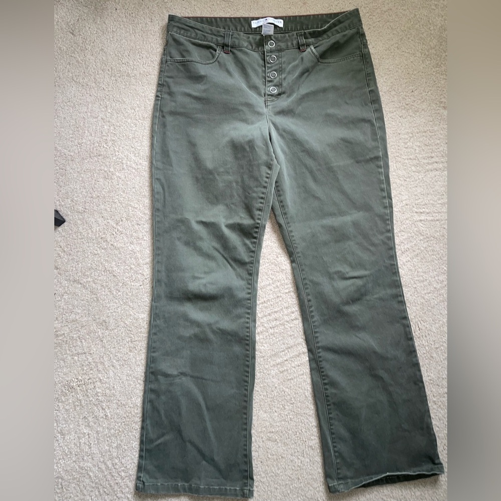 Tommy Hilfiger vintage Y2K olive green bootcut pants women’s size 12 butterfly